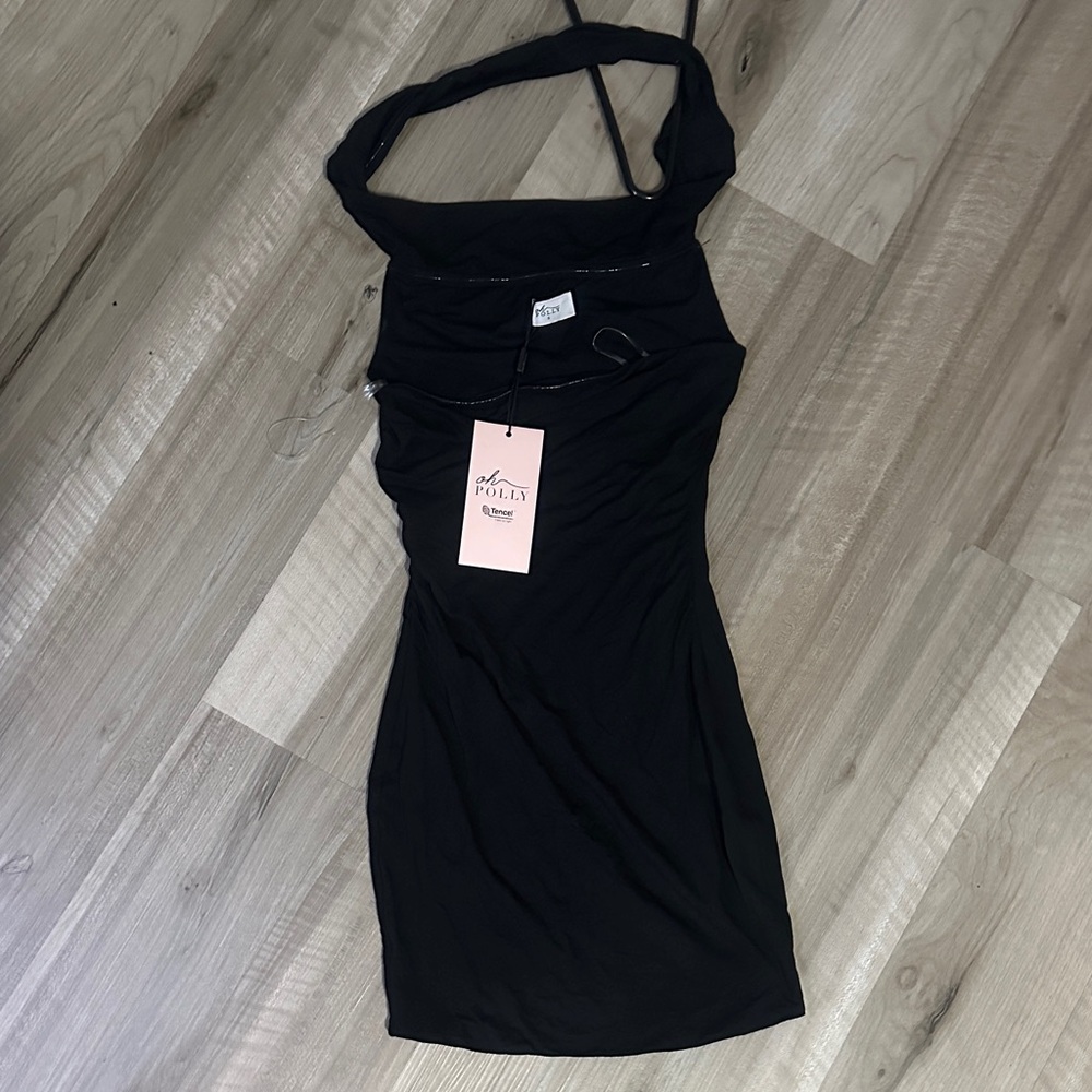 Oh Polly Elegant Black Halter Mini Dress